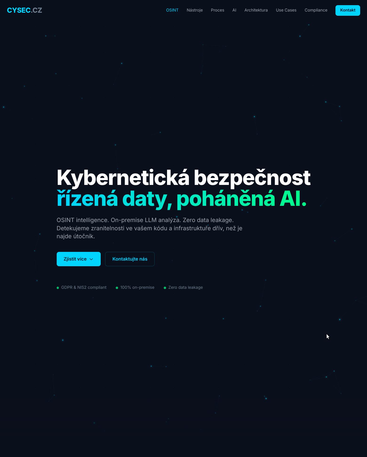 Marketingový a technický web pro OSINT & AI Security platformu